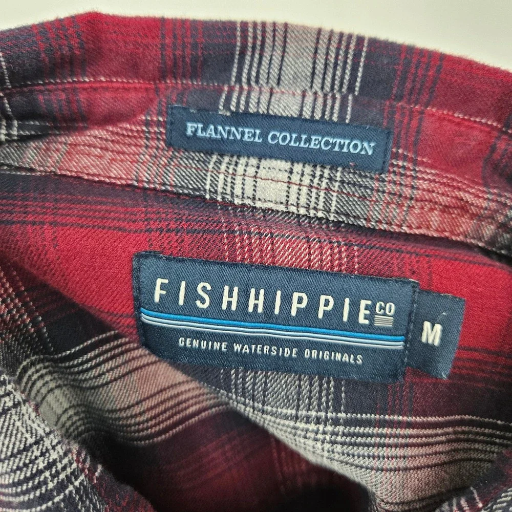 Fish Hippie Flannel Shirt Mens Medium Red Blue Plaid Long Sleeve Casual‎